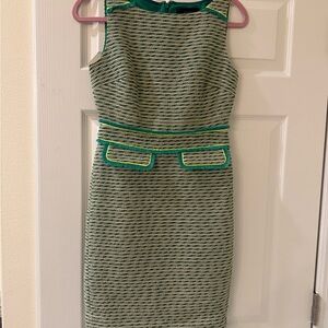 J. Crew Green and Cream Textured Midi Dress